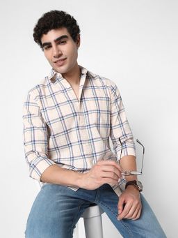 R&B - Peach Checked Men's Regular Fit Shirt