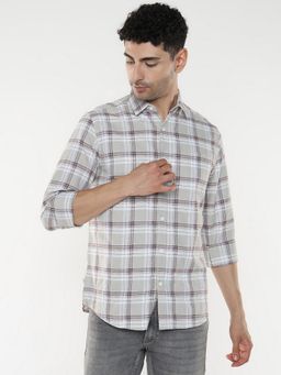 R&B - Men's Beige Checked Full Sleeves Shirt