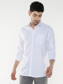 R&B - Men's White Striped Full Sleeves Shirt
