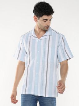 R&B - Blue Striped Half Sleeves Men's Casual Shirt