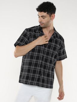 R&B - Men's Black Checked Half Sleeves Shirt