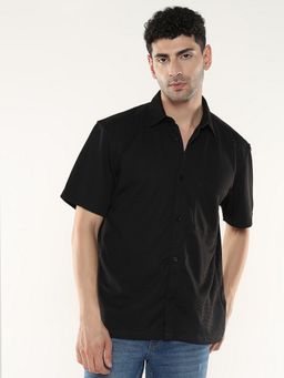 R&B - Black Poly Cotton Loose Fit Textured Men's Shirt