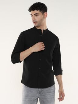 R&B - Men's Regular Fit Black Textured Shirt