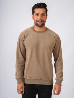 Perch - Beige Round Neck Textured Sweater