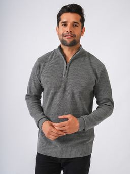 Perch - Grey High Neck Solid Sweater