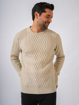 Perch - Beige Round Neck Stripes Sweater