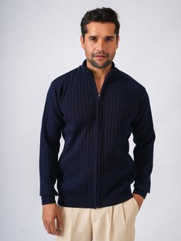 Perch - Navy Blue High Neck Solid Sweater