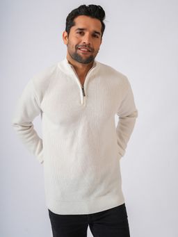 Perch - White High Neck Solid Sweater