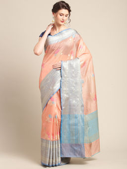 Banarasi Silk Works - Mulberry Woven Saree Peach with Unstitched Blouse
