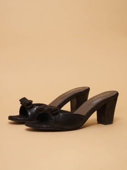 ERIDANI - Amyra Textured Black Bow Heel Sandals