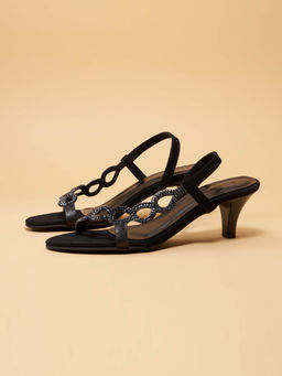 ERIDANI - Anayaa Embellished Black Pencil Heel Sandals