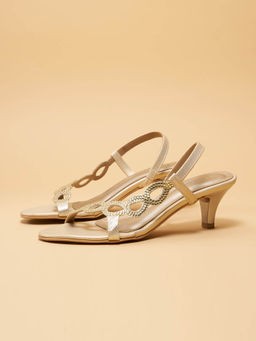 ERIDANI - Anayaa Embellished Gold Pencil Heel Sandals