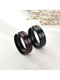 Yellow Chimes - Men Set Of 2 Black Grooved Centre Finger Rings