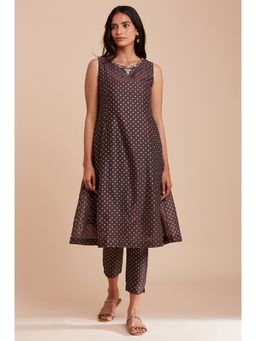 Folksong - Dark Brown Kurta Polka Dots Heavy Festive Regular Fit