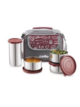 CELLO - MF High Meal Combo Lunch Box Set with Bag x 300ml-Maroon