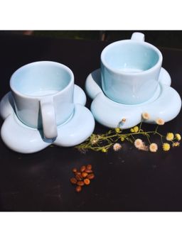 TheYUGO - Pastel Blue Lucky Clover Mug and Saucer (Pack of 4)