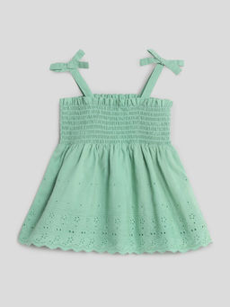 Somersault - Green Smocked Schiffli Dress