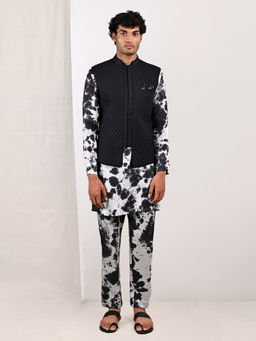 Bohame - Lorcan Tie Dye Panelled Kurta And Jacket (set Of 3)
