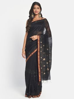 Fabindia - Black Cotton Silk Jamdani Saree without Blouse