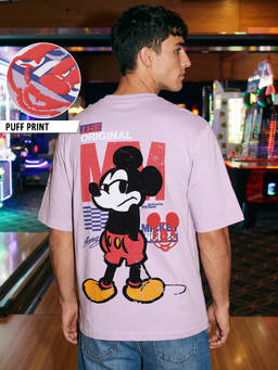 Bewakoof - Disney Men Purple Mickey Graphic Printed Oversized T-Shirt
