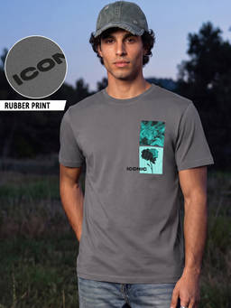 Bewakoof - Men Grey Iconic Typography Interlock Cotton T-Shirt