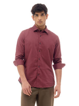 Flying Machine - Burgundy Solid Regular Fit Full Sleeve Shirt