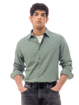 Flying Machine - Green Textured Regular Fit Cotton Shirt