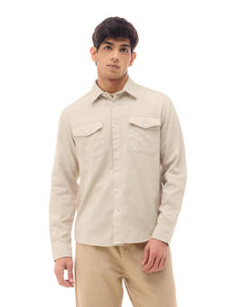 Flying Machine - Beige Solid Relaxed Fit Cotton Shirt