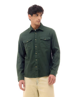 Flying Machine - Olive Soild Relaxed Fit Cotton Shirt
