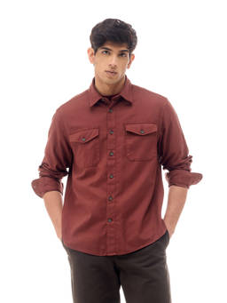 Flying Machine - Red Solid Relaxed Fit Cotton Shirt