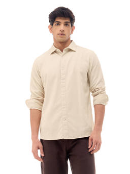 Flying Machine - Beige Textured Regular Fit Cotton Shirt