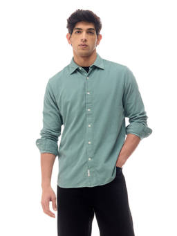 Flying Machine - Green Solid Corduroy Regular Fit Shirt