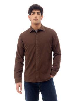 Flying Machine - Brown Textured Corduroy Regular Fit Shirt