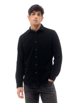 Flying Machine - Black Solid Regular Fit Cotton Shirt