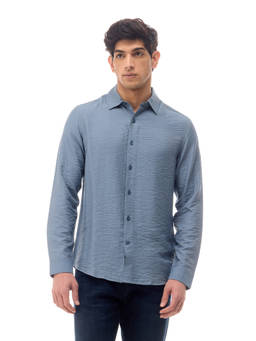 Flying Machine - Blue Textured Regular Fit Twill Shirt