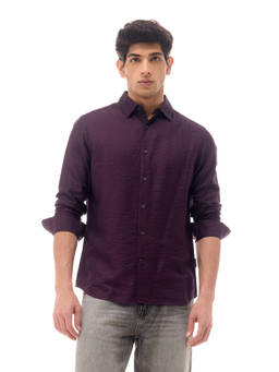 Flying Machine - Purple Textured Regular Fit Twill Shirt