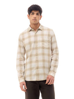 Flying Machine - Beige Twill Checks Regular Fit Shirt