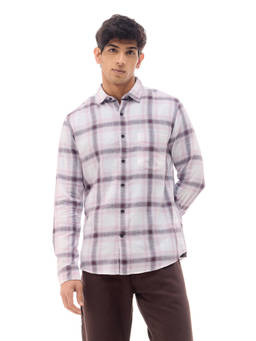 Flying Machine - Mauve Twill Checks Regular Fit Shirt