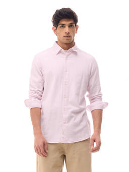 Flying Machine - Pink Vertical Striped Regular Fit Cotton Shirt
