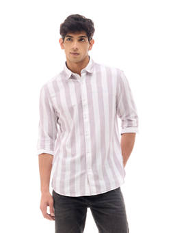 Flying Machine - Mauve Vertical Striped Regular Fit Cotton Shirt