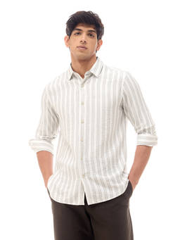 Flying Machine - Beige Vertical Striped Regular Fit Shirt