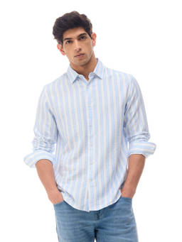 Flying Machine - Blue Vertical Striped Regular Fit Shirt