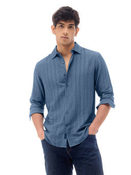 Flying Machine - Blue Vertical Striped Regular Fit Shirt