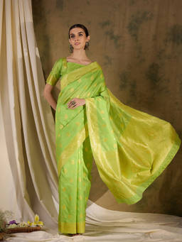 Suha - Women's Fashion Ethnic Pista Green Colour Saree with Unstitched Blouse