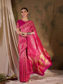 Suha - Women's Fashion Ethnic Rani Pink Colour Saree with Unstitched Blouse