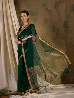 Suha - Women's Fashion Ethnic Green Colour Saree with Unstitched Blouse