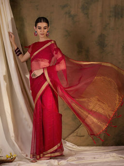 Suha - Women's Fashion Ethnic Red Colour Saree with Unstitched Blouse