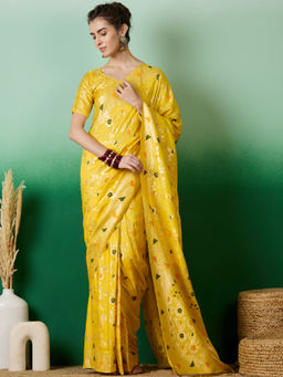 Suha - Women's Fashion Ethnic Yellow Colour Saree with Unstitched Blouse