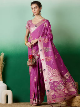 Suha - Women's Fashion Ethnic Purple Colour Saree with Unstitched Blouse