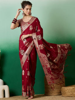 Suha - Women's Fashion Ethnic Maroon Colour Saree with Unstitched Blouse